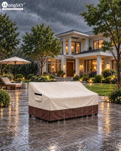 Patio 3-Seater Sofa Cover,Outdoor Couch Cover Fits up to 79W x 37D x 35H Inches,100% Waterproof Heavy Duty Patio Furniture Covers,Beige&Brown