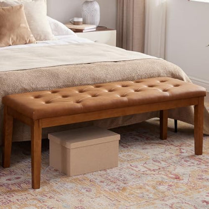 Ottoman Bench Oversized Entryway Shoe Bench Seat Faux Leather Cognac