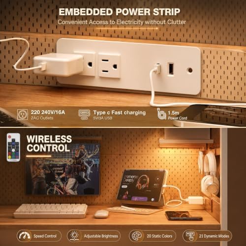 Grandder Computer Desk 40 Inch with Power Outlet and LED Light Oak