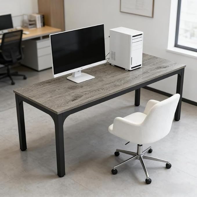 Practical Computer Desk,Rectangle Conference Table,Executive Desk(Only Table) (Black+ Gray + MDF+Iron)