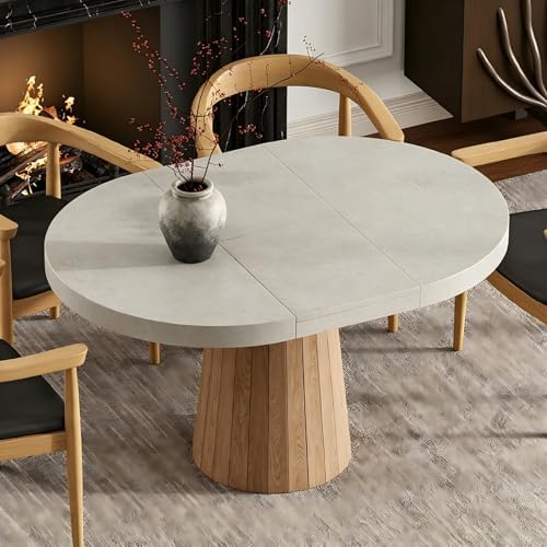 homary Extendable Dining Table for 6 Round to Oval 39"-55", Solid Wood Kitchen Table for 4-6 People, Space-Saving Design for Small Spaces & Family Gatherings
