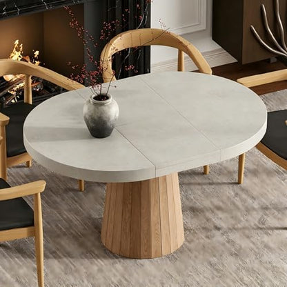 homary Extendable Dining Table for 6 Round to Oval 39"-55", Solid Wood Kitchen Table for 4-6 People, Space-Saving Design for Small Spaces & Family Gatherings