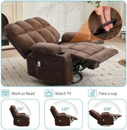 IDEALHOUSE Oversized Rocking Recliner Chair with Heat and Massage, Brown