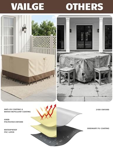 Vailge Patio Outdoor Furniture Covers Waterproof,Square Outdoor Table Cover