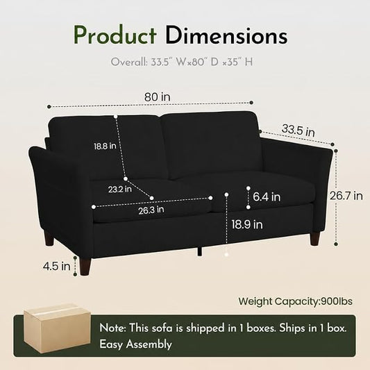 Valthie 80" Corduroy Loveseat Sofa, Modern Comfy Couches with Side Pocket, 3-Seater Sofa Couch for Living Room, Bedroom and Small Spaces,Black