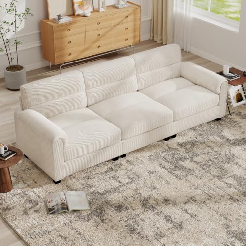 Bonzy Home Loveseat Sofa & 3 Seater Couch, Corduroy, White