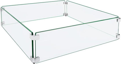 Fire Pit Wind Guard, 19.5" Glass Wind Guard for Fire Pit Square Table, Made of Clear Tempered Glass, Set with Assembly Instructions, Easy to Install