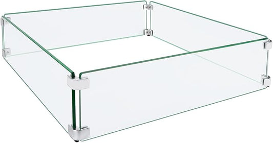 Fire Pit Wind Guard, 19.5" Glass Wind Guard for Fire Pit Square Table, Made of Clear Tempered Glass, Set with Assembly Instructions, Easy to Install