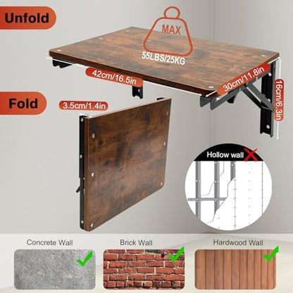 Folding Shelf Wall Mounted, 16.5inches Floating Desk for Small Space