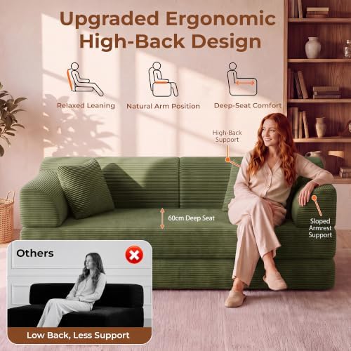79" High‑Back Convertible Futon Sofa Bed, Boneless Couch for Living Room
