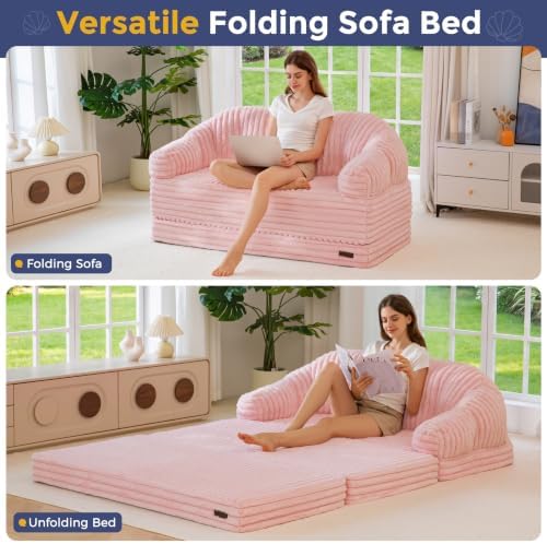 MAXYOYO Folding Sofa Bed Chair, Sleeper Chair for Adults, Faux Fur