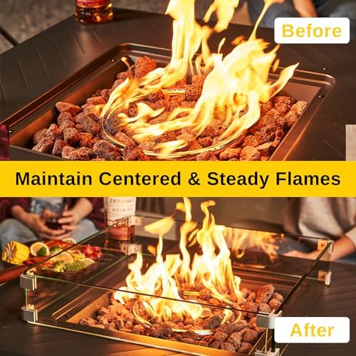 East Oak Glass Wind Guard for 28''&32'' Propane Fire Pit Table, Clear Tempered Wind Guard for Gas Firepit, Thick Rectangle Glass Shield with Aluminum Corner Bracket & Rubber Feet，20 x 20 x 4 inch