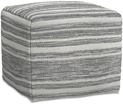 SIMPLIHOME Carina Contemporary Square Woven Pouf in Black Melange/White Wool for the Living Room, Bedroom and Kids Room