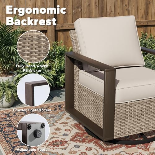 Joyside Outdoor Patio Chairs, 8 Pieces Wicker Rattan Furniture Set, 4 Patio Chairs, 1 Sofa, 2 Ottoman and 1 Table, Metal Wide Armrest, Thick Cushions and Deep Seating for Garden, Backyard, Porch