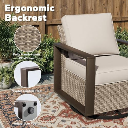 Joyside Outdoor Patio Chairs, 8 Pieces Wicker Rattan Furniture Set, 4 Patio Chairs, 1 Sofa, 2 Ottoman and 1 Table, Metal Wide Armrest, Thick Cushions and Deep Seating for Garden, Backyard, Porch