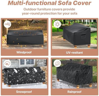 Outdoor Couch Cover Waterproof, 78" Wx 33" Dx 32" H Patio Furniture Covers Waterproof, Windproof 2-Seater Sofa Cover Heavy Duty with Air Vent and Handles for Lawn, Backyard Deck, Black