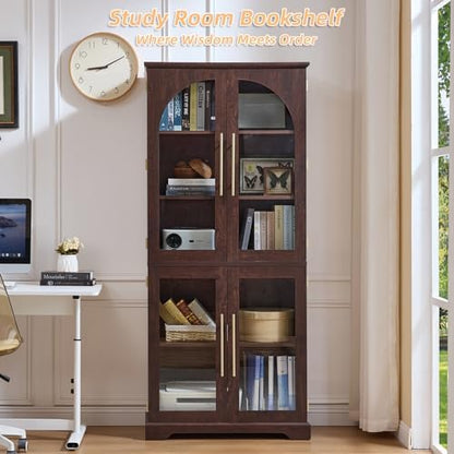 Joaxswe 68" Tall Bookcase with 4 Glass Doors, Farmhouse Bookshelf Set of 2
