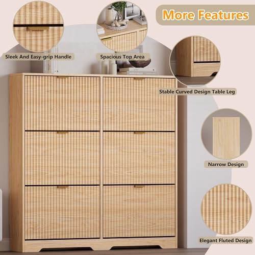 BORNOON Large Shoe Cabinet for Entryway, Tall Narrow Shoe Storage Cabinet with 6 Flip Drawers and Adjustable Shelves, Shoe Rack Cabinet Organizer for Hallway, Foyer, Small Apartment