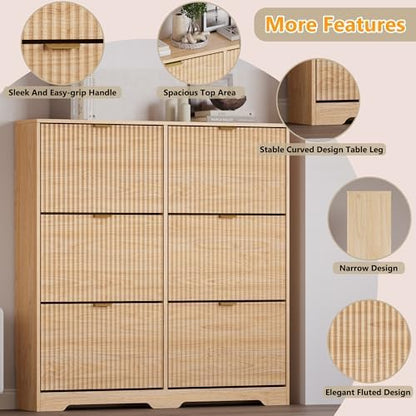 BORNOON Large Shoe Cabinet for Entryway, Tall Narrow Shoe Storage Cabinet with 6 Flip Drawers and Adjustable Shelves, Shoe Rack Cabinet Organizer for Hallway, Foyer, Small Apartment