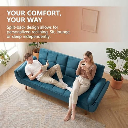 Convertible Futon Sofa Bed, Modern Style Loveseat Futon Couch with Adjustable Armrests and Backrest, Comfy Futon Couth for Living Room, Bedroom and Small Spaces, Green