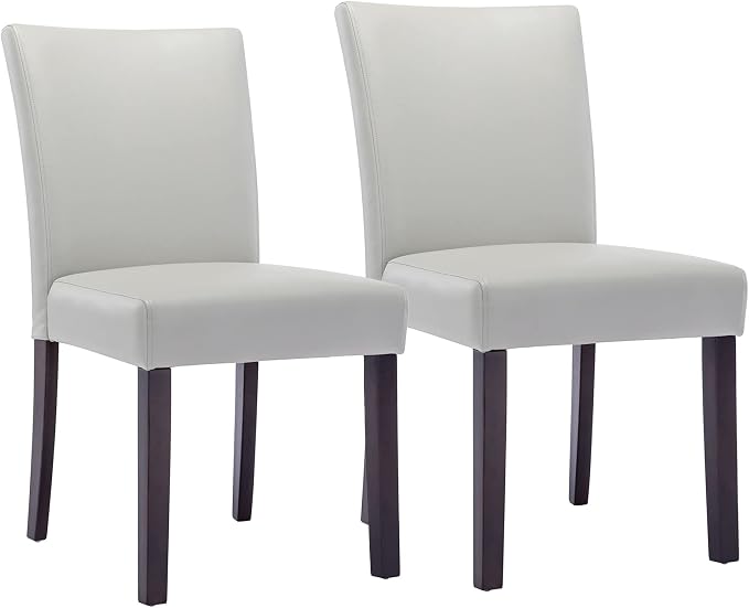Watson & Whitely Modern Upholstered Dining Chairs, Faux Leather, Grey | Solid Wood Legs, Padded Seat, Low Back, Modern Armless Parsons Chair for Kitchen, Dining Room, Restaurant, Set of 2