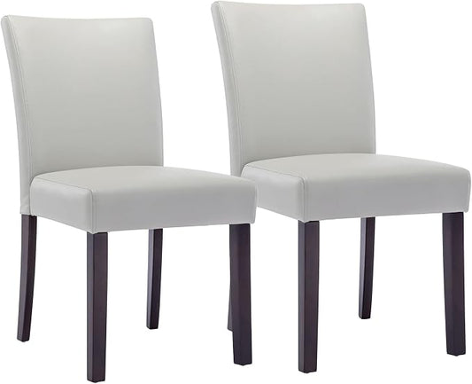 Watson & Whitely Modern Upholstered Dining Chairs, Faux Leather, Grey | Solid Wood Legs, Padded Seat, Low Back, Modern Armless Parsons Chair for Kitchen, Dining Room, Restaurant, Set of 2