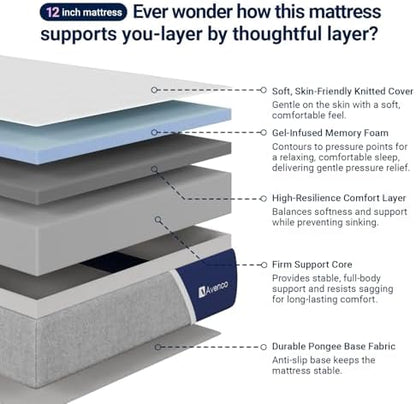 Avenco SyncDeep 12 Inch King Mattress for Deep Sleep, Memory Foam Mattress