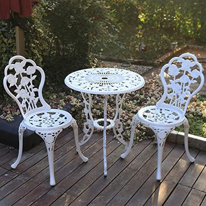 YKSY&YKSY Patio Bistro Set.Rust-Resistant Cast Aluminum Bistro Table Set with Umbrella Hole for Backyard (Rose White)