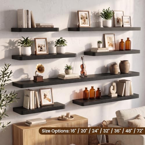 RICHFOCUS 48Inch Rounded Edge Floating Shelves 1 Pack, Black