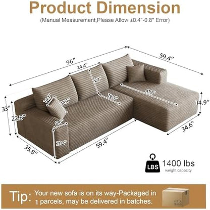 AUGOP Sectional Couches for Living Room Modern Modular Sofa with L-Shape Couchs Upholstered Boneless Couch Deep Seat Sectional Couch with Chaise