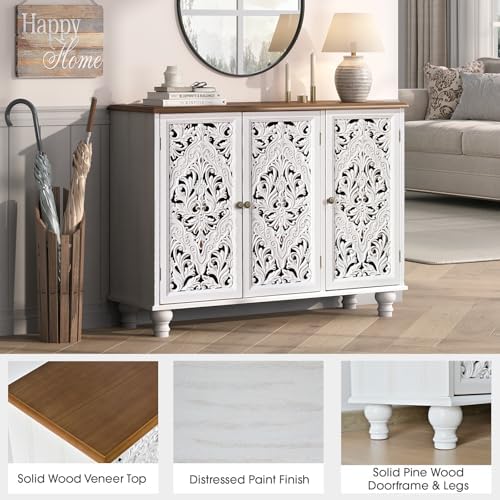 JOINICE 42.5" Accent Storage Cabinet with 3 Doors for Living Room, White