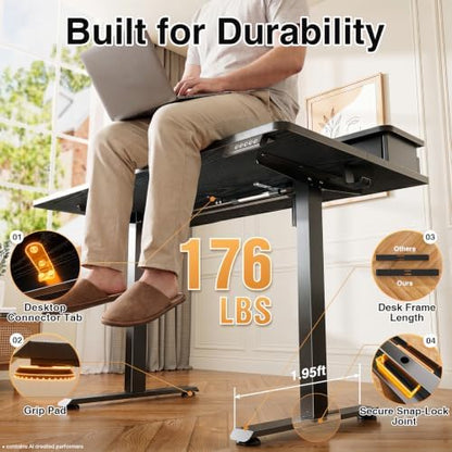 Veken 55x26 in Electric Standing Desk with Drawers, Adjustable Table, Black