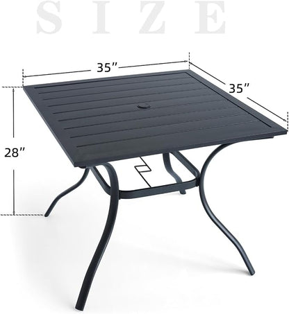 Outdoor Patio Furniture Set, 4 Piece Swivel Patio Chairs and 35" x 35" x 28" Steel Dining Table Set with 1.6" Umbrella Hole, Suitable for All-Weather