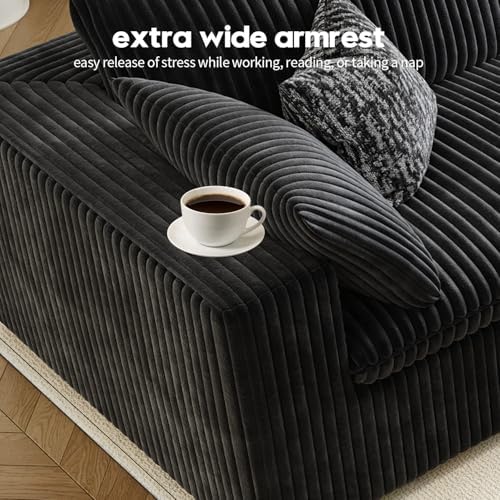 157.5" Cloud Couch Modular Sectional Sofa for Living Room,Modern Sofa with Deep Seat，4 Seater Boneless Couch,Comfy Upholstered Corduroy Couches for Apartment, Studio, Office,Bedroom，Black