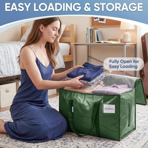 TICONN 8 Pack Extra Large Moving Bags Heavy Duty with Zippers & Carrying Handles, Durable Storage Bags Moving Boxes for Closet Organizers and Storage (8 Pack, Olive)