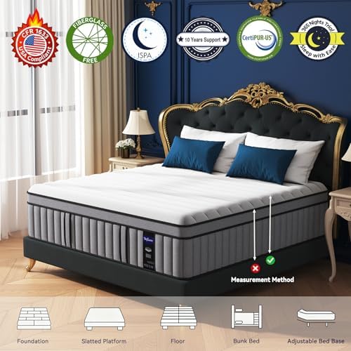 Upgraded Luxury 18 Inch King Size Hybrid Mattress in a Box, Firm Feel