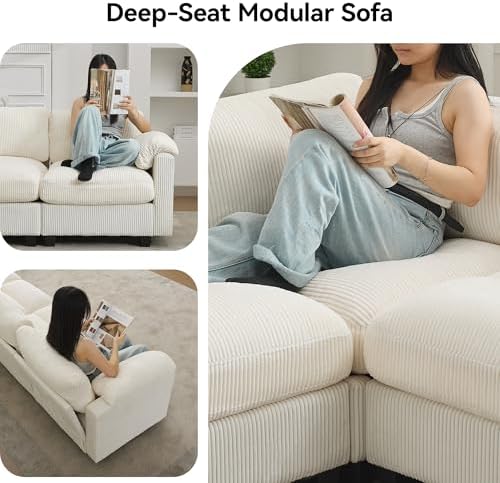 Modular Sectional Sofa, 117'' Oversized Deep Seat U Shaped Couch, Beige