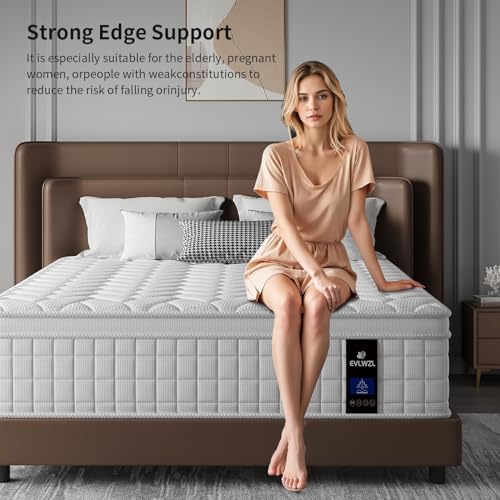 EVLWZL Queen Mattress, 12 Inch Queen Size Mattresses in a Box with Memory Foam Hybrid, Individual Pocket Spring for Provide Support and Improve Sleep,Medium Firm(White)