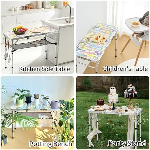 Yriuat Folding Camping Table 3ft Portable Picnic Table, Blooming Floral