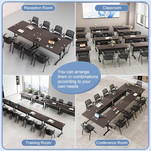 Folding Conference Room Tables with Wheels, Walnut 2Pack Training Tables