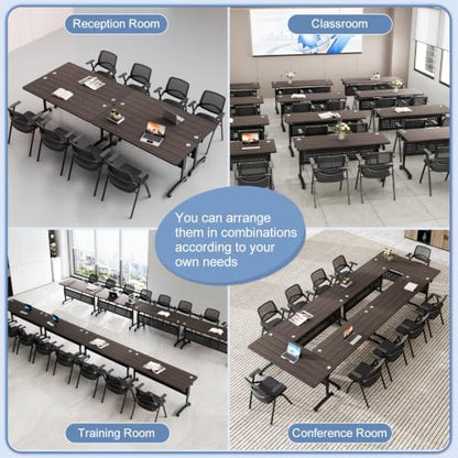 Folding Conference Room Tables with Wheels, Walnut 2Pack Training Tables