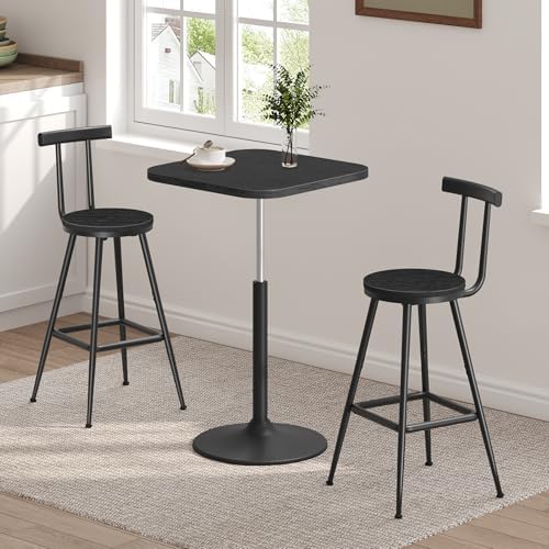 MAHANCRIS Bar Stools, Set of 2 Bar Chairs with Backrest and Footrest, 26" Tall Counter Stools, Metal Frame, Adjustable Feet, Easy Assembly, for Kitchen, Living Room, Pub, Black BAHB6001