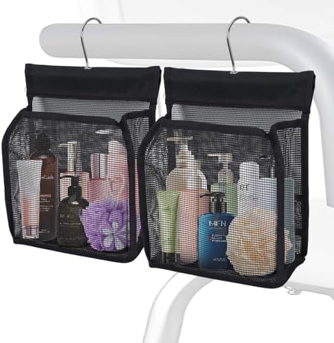 2 Pack Hanging Shower Caddy for Shower Chair, Mesh Shower Caddy with Hooks for Elderly, Pregnant, Patient, and Disabled, Also Suitable for Dorm, Gym, RV, Travel and Kitchen