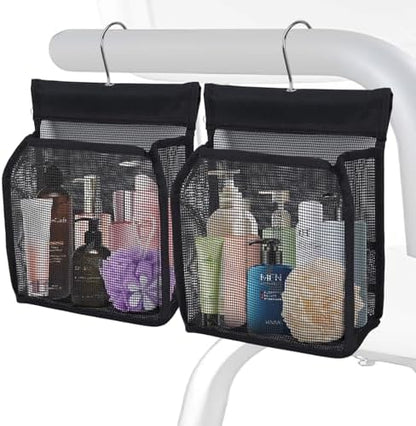 2 Pack Hanging Shower Caddy for Shower Chair, Mesh Shower Caddy with Hooks for Elderly, Pregnant, Patient, and Disabled, Also Suitable for Dorm, Gym, RV, Travel and Kitchen
