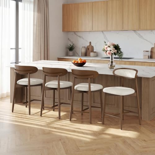 Bar Stools Set of 4, 24.8″ Counter Height Barstools with Wood Legs