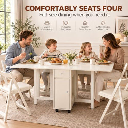 COMUHOME Drop Leaf Folding Dining Table with Storage for Small Space