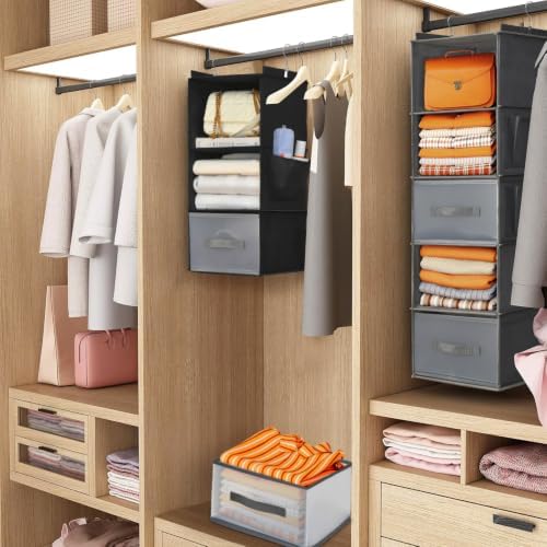 Hanging Closet Organizer with1 Drawer, 3-Shelf, Black