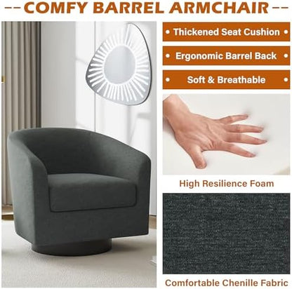 Swivel Accent Chair, Chenille Barrel Club Chair, Gray