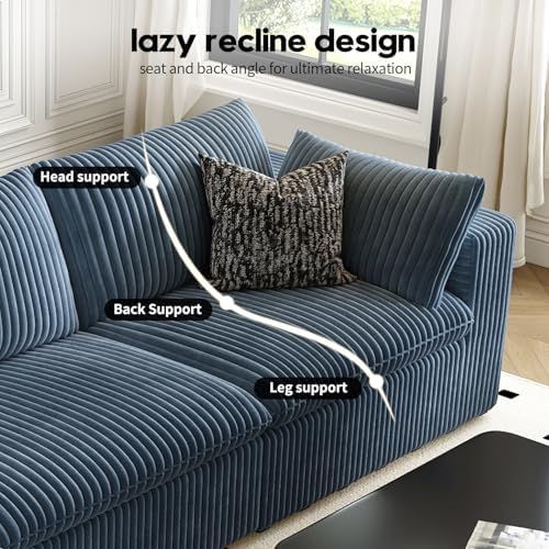 118" Cloud Couch Modular Sectional Sofa for Living Room,Modern Sofa with Deep Seat，U-Shape Boneless Couch with 2 Ottoman,Comfy Upholstered Corduroy Couches for Apartment, Studio, Office,Bedroom，Blue