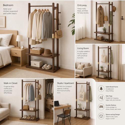 Corner Coat Rack, Corner Coat Rack with Shoe Storage (Double Hanger)